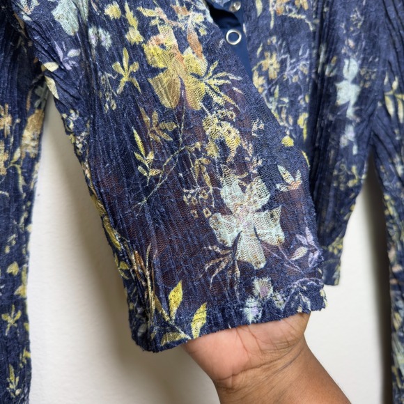 Free People Women Angelina Top XS Blue Sheer Button Front Long Sleeve Crop Indie - Picture 8 of 10